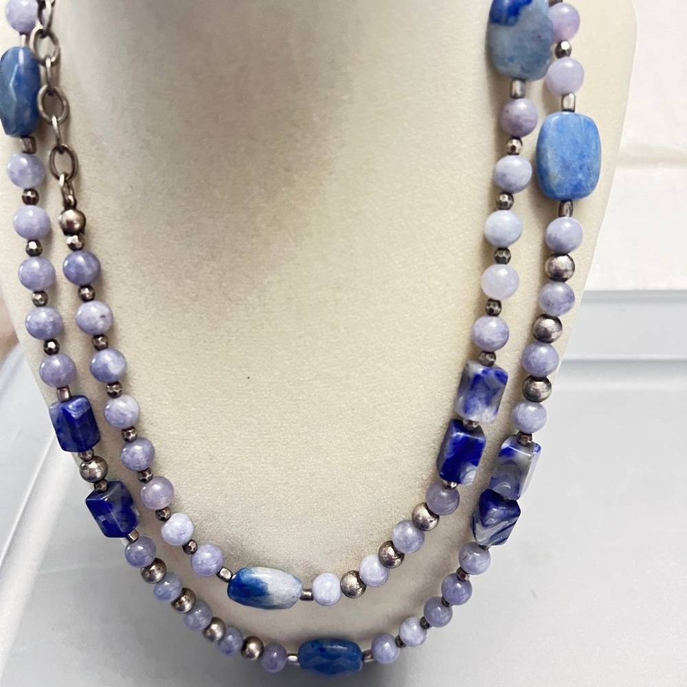 Chico's Blue and Silver Beaded Necklace